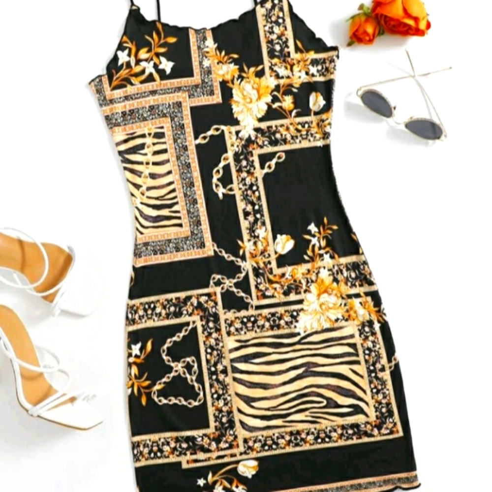 Chain and zebra striped print dress